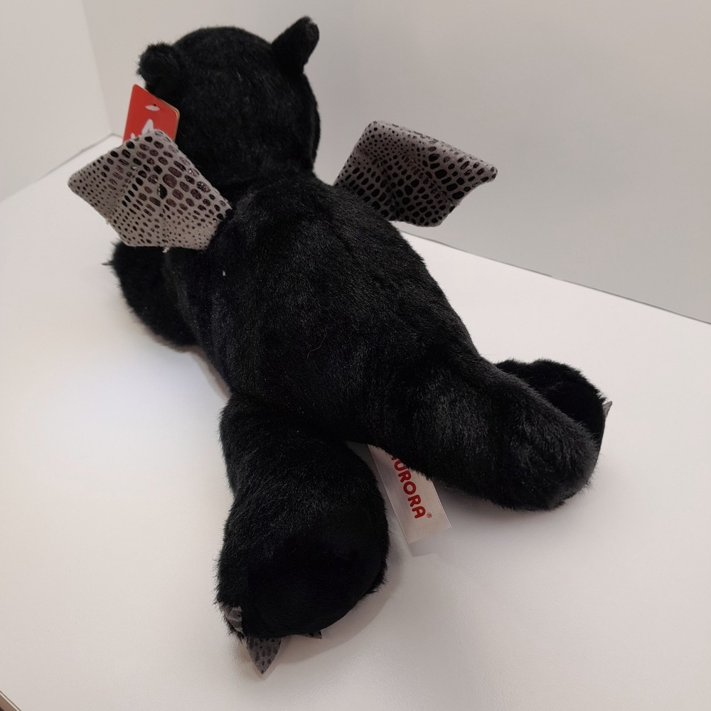 Aurora Flopsie Midnight Dragon Plush 12" Black Green Eyes Stuffed Animal Toy - Picture 6 of 9